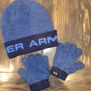 Blue Under Armour stocking hat and gloves